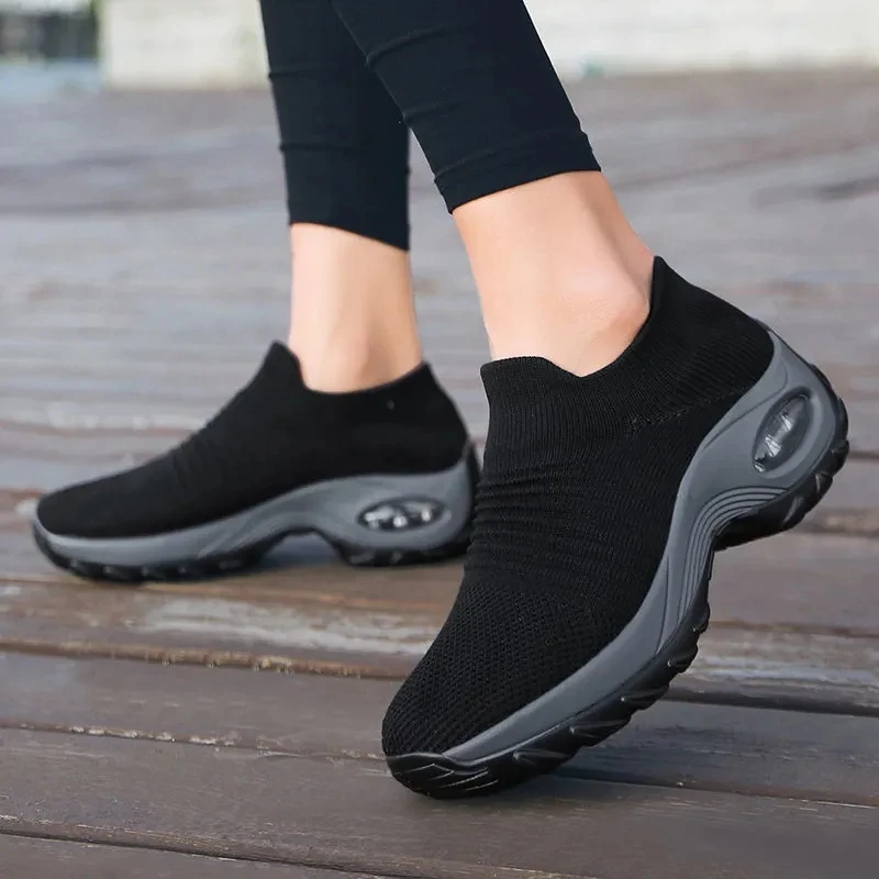 

Autumn knitted sneakers female wedges casual shoes for womens elastic loafers vulcanized shoes woman sneaker