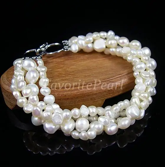 

New Arrival Favorite Pearl Bracelet 7.5 inches 4 Strands 4-5mm 7-8mm White Natural Freshwater Pearl Bracelet Women Fine Jewelry