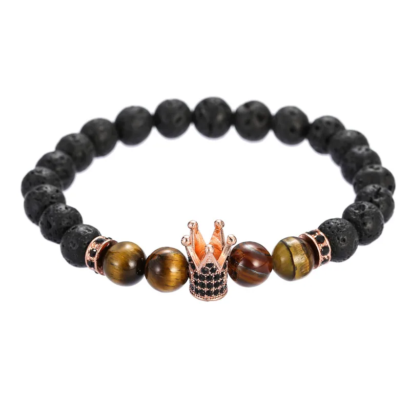 CZ браслет с шармом короной простой классический тигровым глазом из лавы ручной