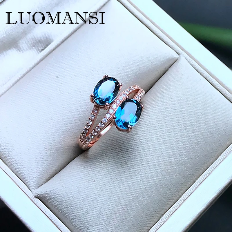 

Luomansi, реально натуральное кольцо с голубым топазом, 100% стандартное серебряное Ювелирное кольцо, открытое женское кольцо, лучшие подарки для...