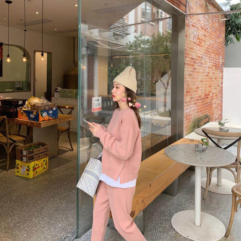 Повседневный Спортивный модный вязаный костюм для женщин 2021 новый стиль в