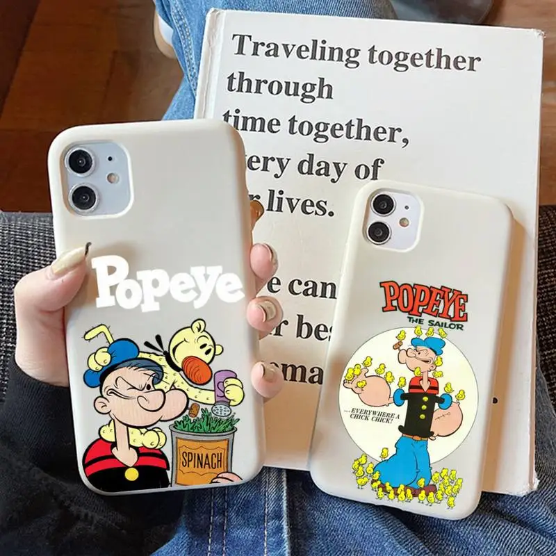 

Retro Cartoon Illustration Po Pe Ye Spinach Phone Case Soft Solid Color for iPhone 11 12 13 mini pro XS MAX 8 7 6 6S Plus X XR