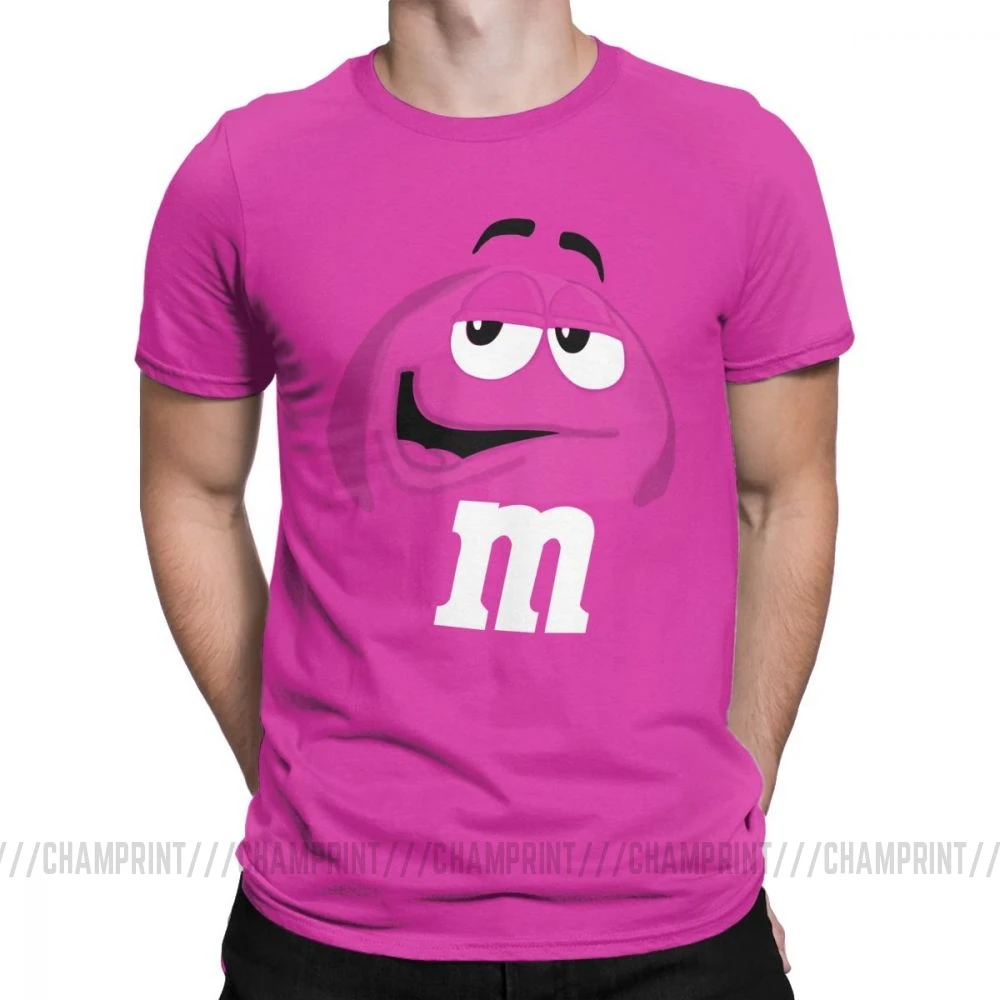 M&M's Chocolate Candy Character Face Tees Short New Fashion T Shirt Men's Pure Cotton Amazing T-Shirt Sleeve Tops Plus Size - Color: Fuchsia