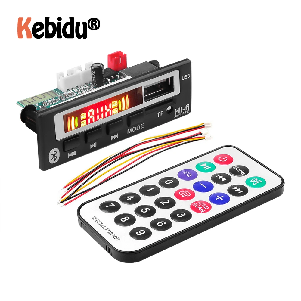 KEBIDU Bluetooth 5 0 MP3 WMA WAV декодер плата в 12 В беспроводной аудио модуль цветной экран USB TF