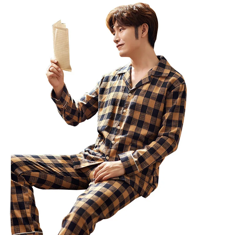 

Pajamas for Teenagers Men's Pajamas Thin Summer Long-sleeved Pure Cotton Spring Youth Casual Home Service Pantalon Pijama Hombre