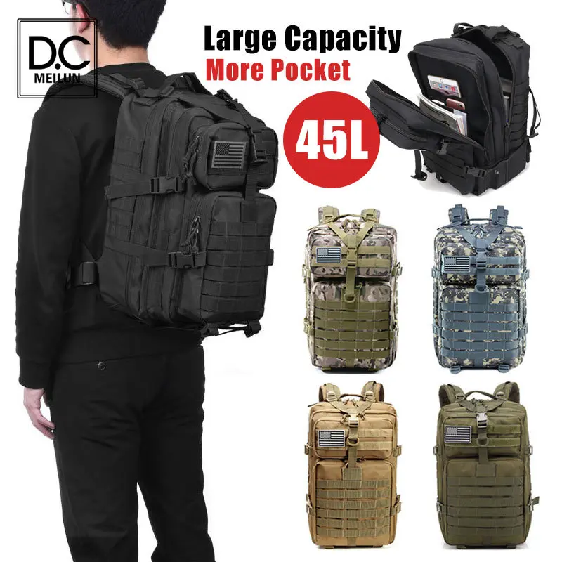 

DC.meilun 45L Large Capacity Army Military Tactical Backpacks Waterproof Bug Sport Hiking Camping Hunting Bags for Traveling