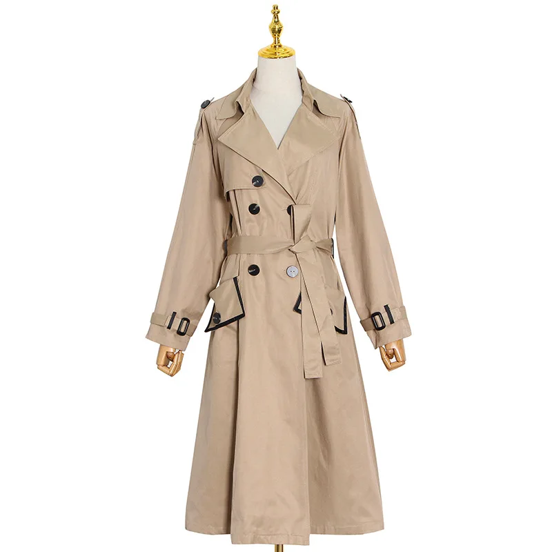 

2021 the spring and autumn period and the new fashion temperament British gird double-breasted coat large bag is female