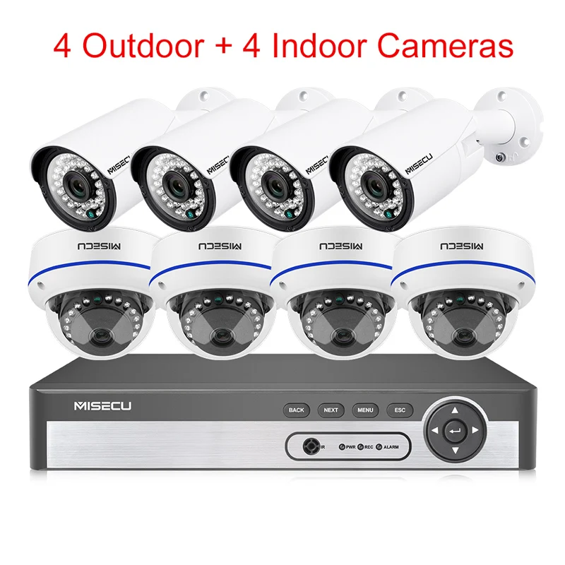 1 NVR 4 OUT 4 IN CAM MISECU 8CH 1080P POE NVR комплект безопасности CCTV система наружная внутренняя аудио запись ip-камера Водонепроницаемый P2P комплект видеонаблюдения - Цвет: 1 NVR 4 OUT 4 IN CAM