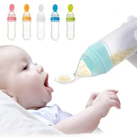 90ml baby squeezing feeding spoon silicone feeding bottle training spoon infant cereal food spoon infant cereal supplement