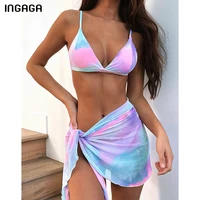 ingaga gradient bikinis swimsuits micro thong skirt swimwear womens 3 piece biquini push up bathing suits mesh beachwear 2021