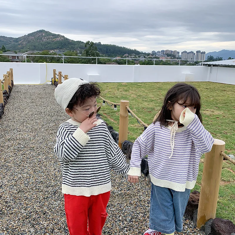 Детская одежда новинка весны 2020 корейский свитер в полоску для мальчиков и