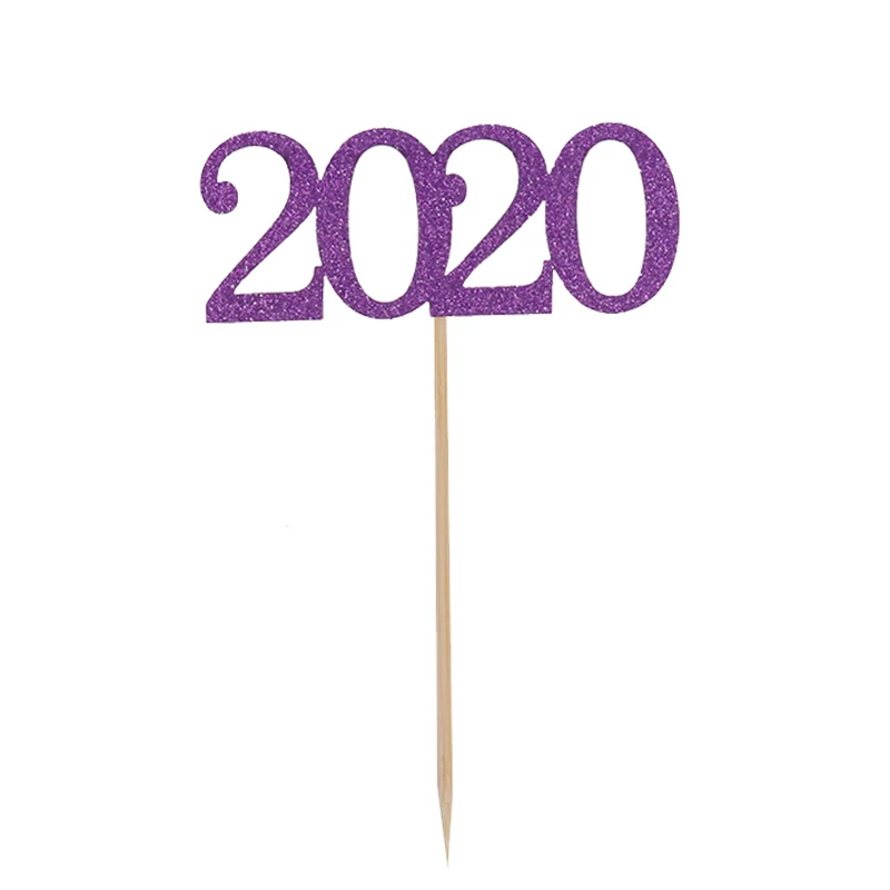 Purple 12 шт. Блестящий новогодний торт Топпер украшения для кексов флаги счастливый год Рождественская вечеринка Navidad Noel украшения для дома - Цвет: Purple