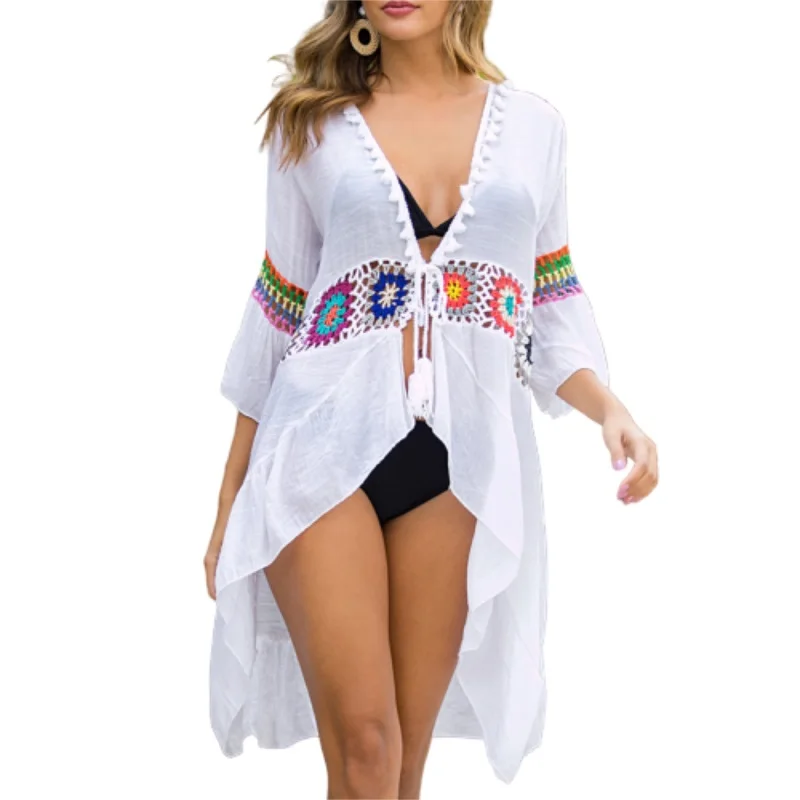 

Женская Пляжная накидка в стиле бохо, Стильная летняя накидка на бикини с волнистым узором