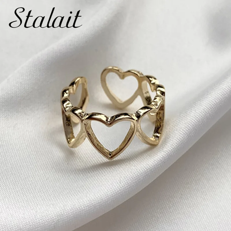 

Hollow Love Heart Shaped Rings Open Female Korean Temperament Crown Personality Tide Gold Ring Luxuri Design Fashion Ring