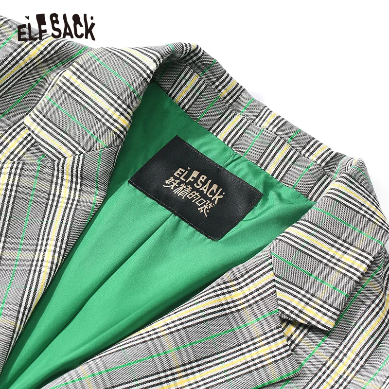 ELFSACK, винтажные клетчатые женские блейзеры, осень, новинка, однобортные Женские повседневные пальто, модная свободная Офисная Женская одежда