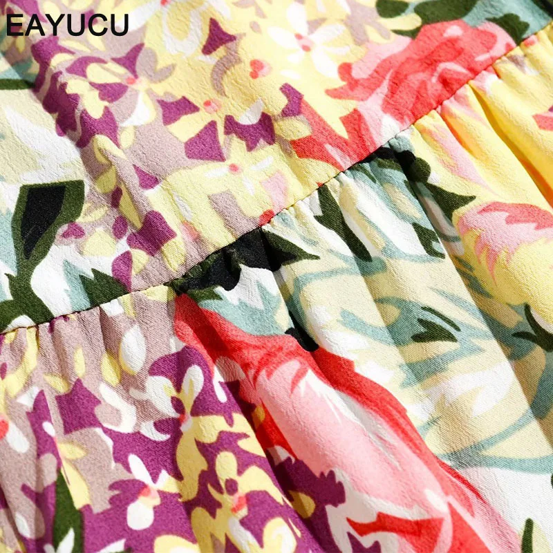 

EAYUCU Boho Style Floral Puff Sleeve Square Collar Dress Women Vintage Summer Beach Dresses 2020 Korean Ruffle Clothes ED216