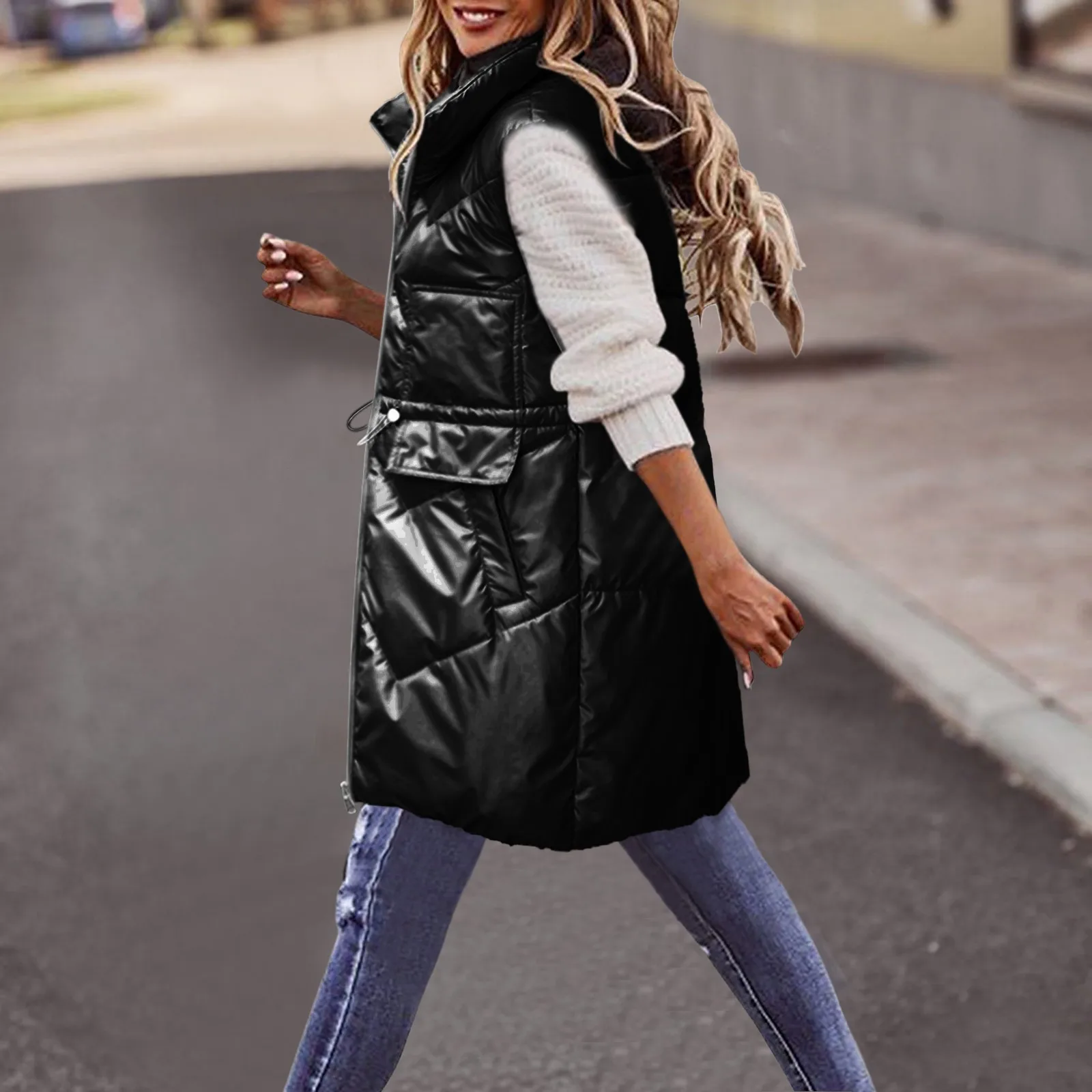 

Новинка 2021, осенне-зимнее пальто, женские жилеты, парки, жилет, длинное Теплое повседневное зимнее пальто, женская модная однотонная куртка ...