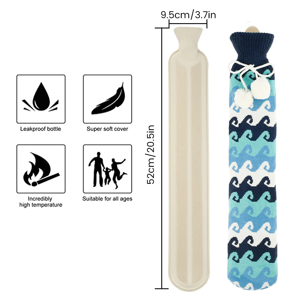 

Hot Water Bottle Portable PVC Flannel Removable Cover 52/72cm High Capacity Extra Long Hot Water Bags Christmas Gift Home Decor
