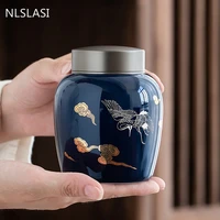 high end blue ceramics tea jar travel portable tea boxes tieguanyin sealed storage tank coffee dried fruit powder canister