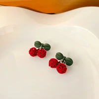 lovely cherry ear nail female temperament collision color design feeling earrings new fashion jewelry