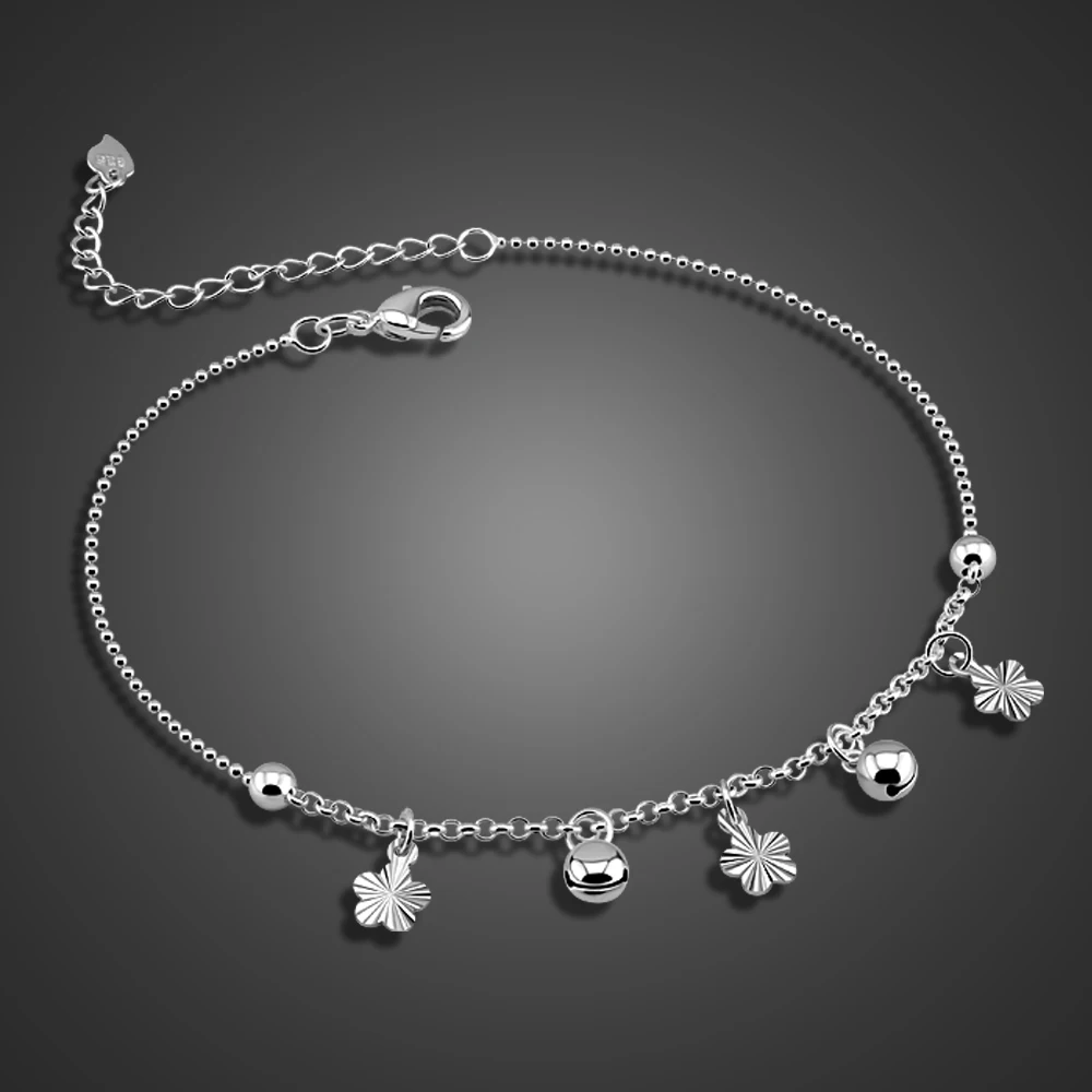 Модные Серебристые браслеты с подвеской в виде цветка. Женские однотонные из