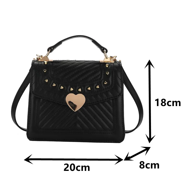 

V-line Quilted Shoulder Bags for Women Heart-shaped Rivet Crossbody Bag Small Flap Messenger Bag Luxury Leather Female Handbags