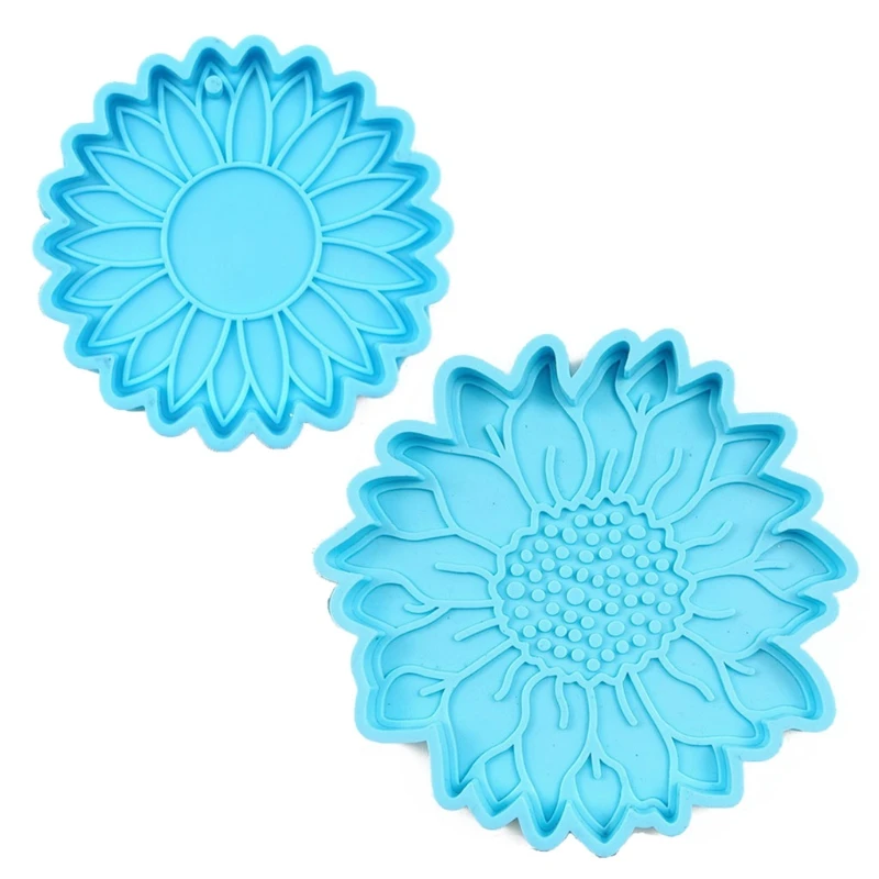 

2Pcs Sunflower Coaster Keychain Silicone Resin Molds Flower Shape Resin Casting Molds Floral Resin Molds Kit Craft Tools