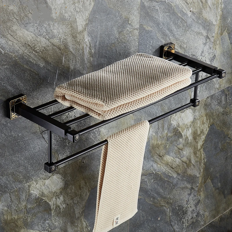 Черная резная Полка для полотенец Золотая угловая полка душа туалетной бумаги