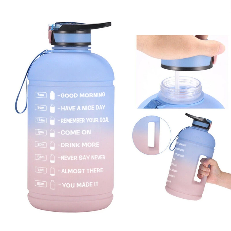 Voilamart 3.78L Gallon Sport Water Bottle with Time Marker and Straw Portable Gym Clear Plastic Drinking Bottles Sports Cup