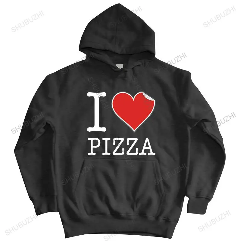 Мужская Осенняя толстовка с капюшоном черная логотипом I LOVE пицца мужские теплые