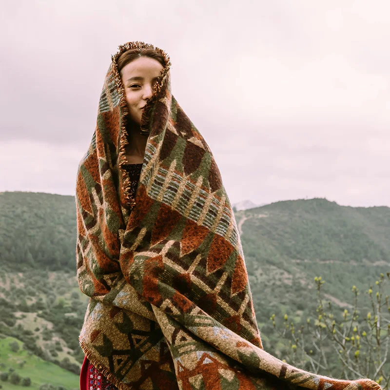 

2020 утолщенная теплая шаль в этническом ретро-стиле, универсальный шарф для путешествий в Тибете и Непале, плащ MY225