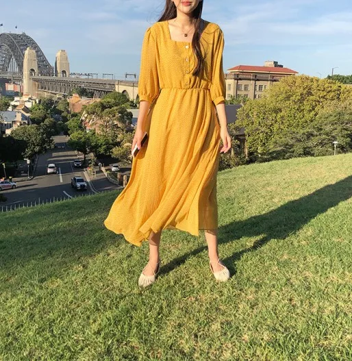 S XL летнее женское платье повседневное шифоновое в горошек с длинным рукавом