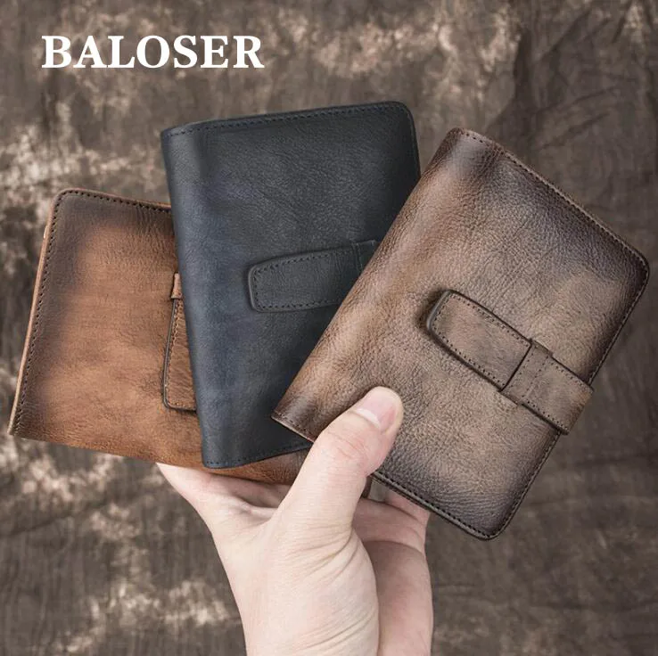 Men's Vintage Genuine Leather Coin Purse Trifold  Wallet Retro Coin Purse Small Credit Card ID Holder Pocket Bag
