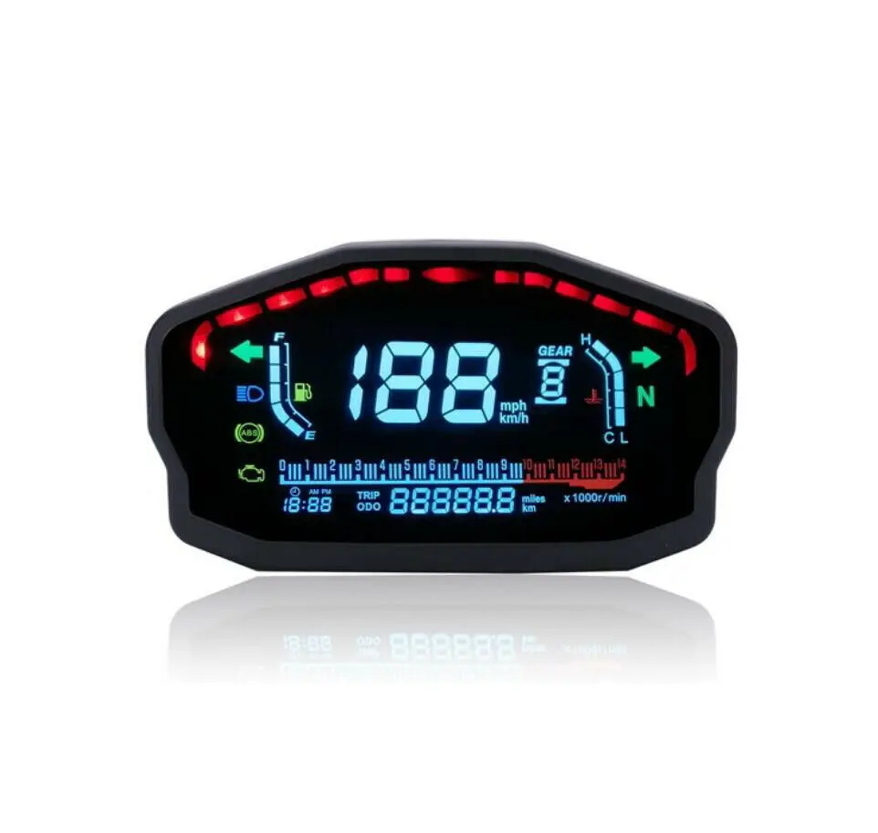 For 2 4 Cylinders LCD Digital 1- 6 Gear Motorcycle Odometer Speedometer Tachometer Oil Level Gauge 14000 RPM km(mile) | Автомобили и