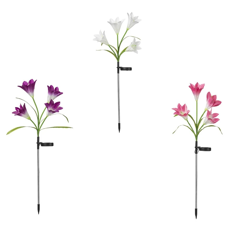

3 Pcs Purple White And Pink Lily Solar Light Waterproof Led Solar Energy Saving Lamp For Garden Terrace Backyard