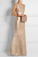 2020 new women elegant gold silver long maxi foil sleeveless dresses vestidos celebrity evening party bodycon bandage dress