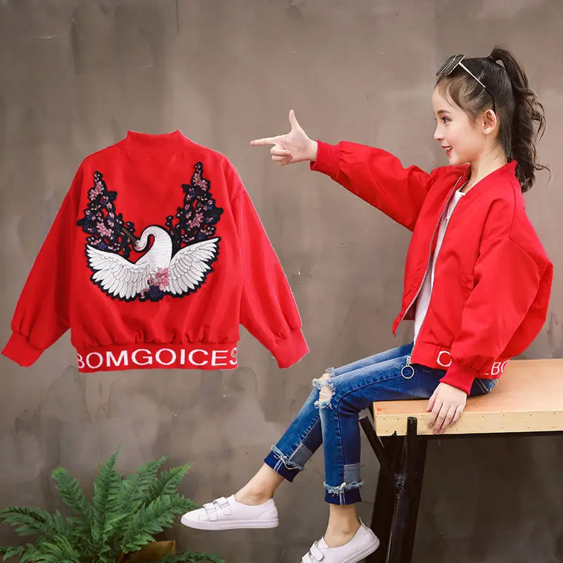

2020 Spring Autumn Thick Girls Jackets bird Kids Outerwear Letter Sport Hoodied Coats Children Clothing Teenager Trench Coat