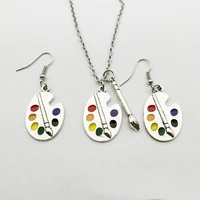 creative new artist palette pendant necklace painter necklace set of alloy brush pendant ladies jewelry gift art souvenir