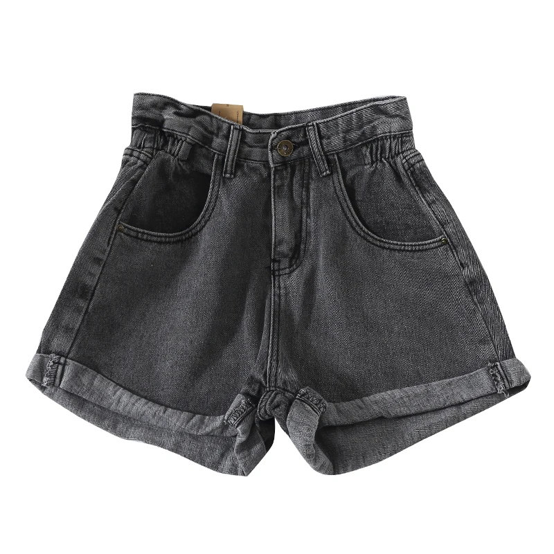 

ZAWAHIKI Summer Vintage Casual Fashion Denim Shorts Women High Waist Loose Wide Leg Pants Student Basic Cuffs Denim Shorts