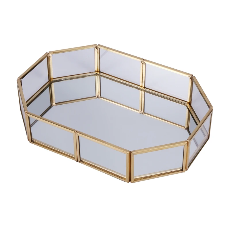 

Nordic Style Glass Copper Geometry Storage Baskets Box Simplicity Style Home Organizer For Jewelry Necklace Dessert Plate