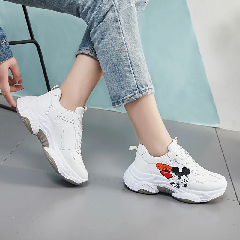Ins/Новинка весны 2020 года трендовые женские туфли с принтом Микки Маус белые