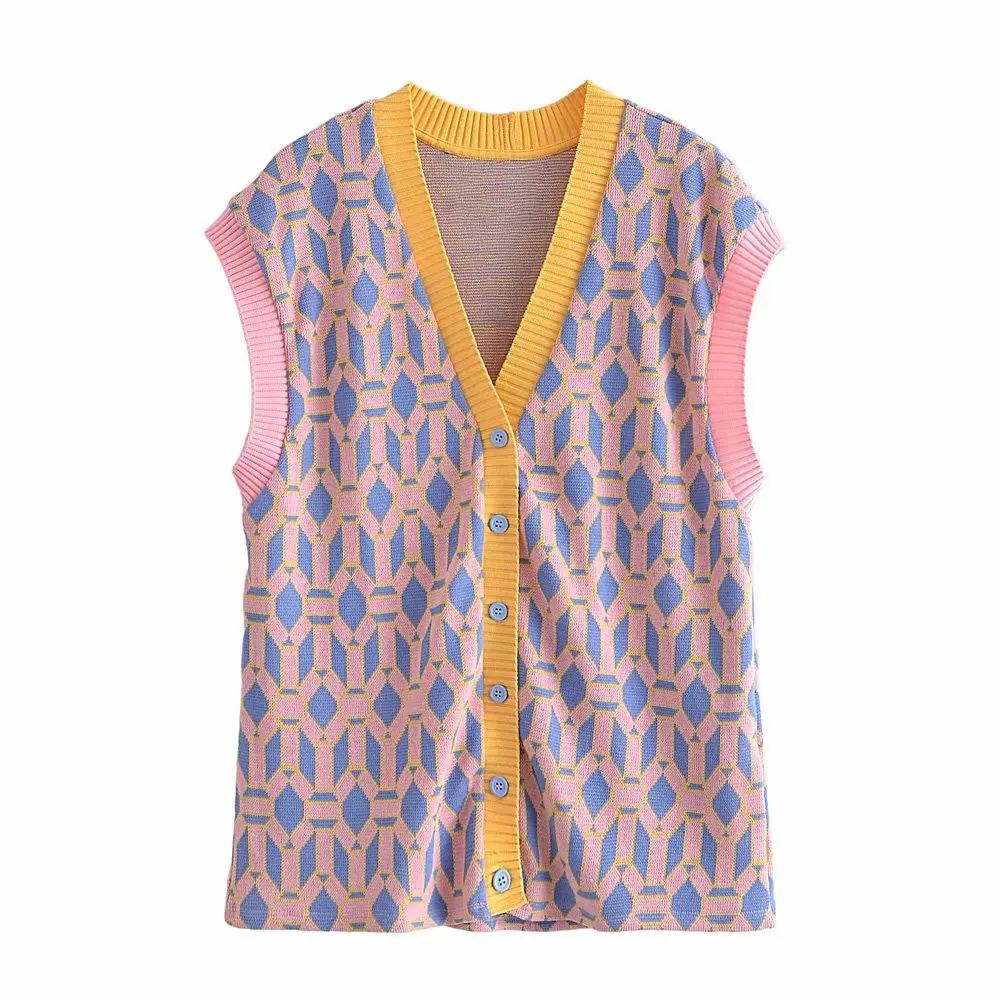 

Свитер-жилет женский, однобортный, с V-образным вырезом, винтажный, 2021