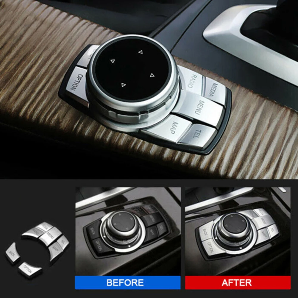 

5pcs/Set Button Cover Chrome Multi Media Decor Trim ABS Vehicle Accessory