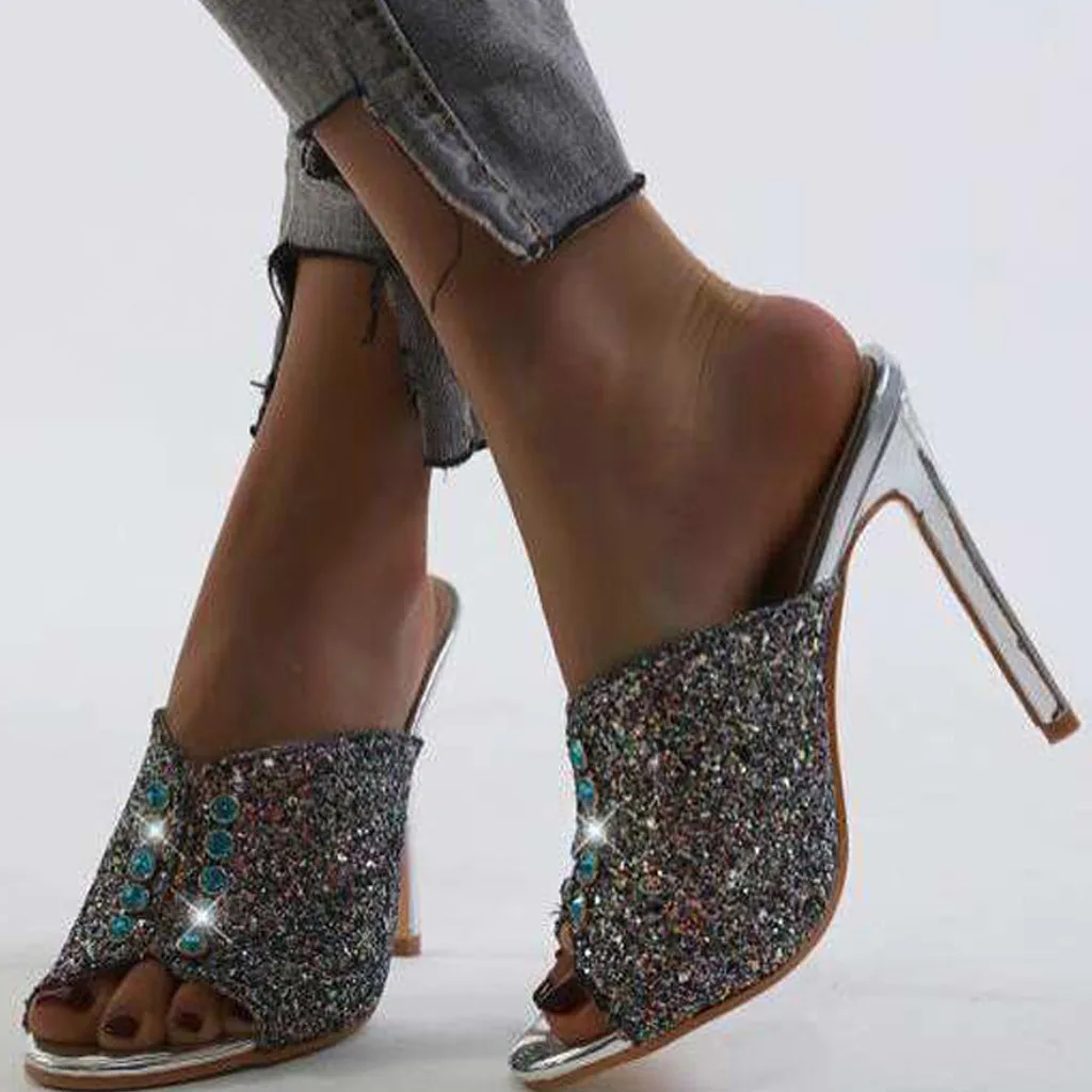 

NEW Fashion Women's Sandals Fish Mouth Stiletto Ladies Slippers Bling Thin High Heel Shoes Woman Party Sandals Zapatos de Mujer