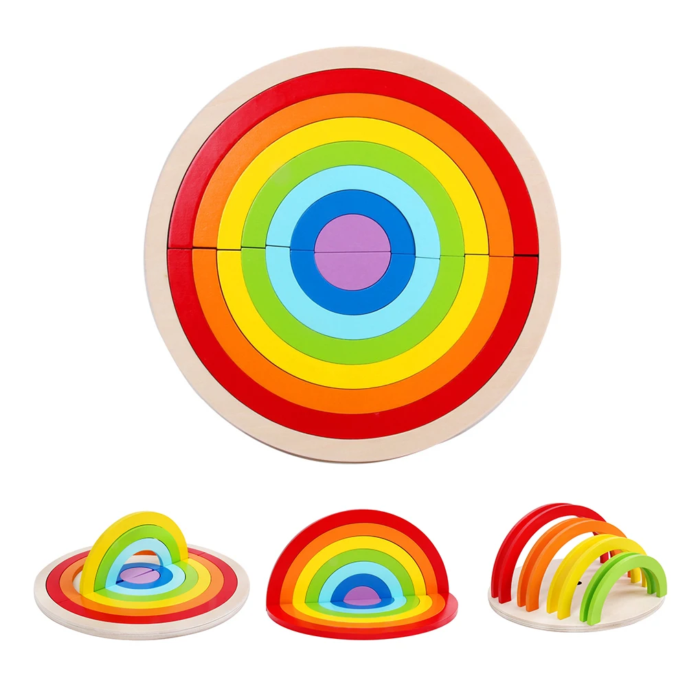 Деревянные радужные головоломки игрушки укладка обучающий пазл игра подарки