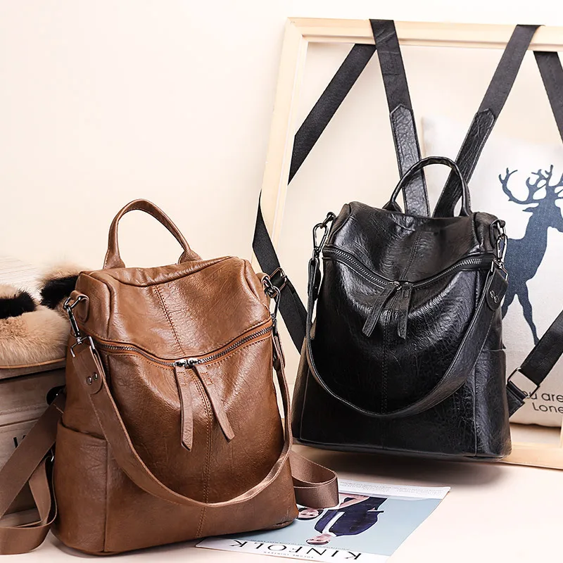 

Women Backpack PU Leather School Backpack Purse Bag Fashion Waterproof Travel Bag Casual PU Leather Female Zipper Rucksack
