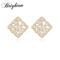 brighton unusual bijou crystal stud earrings wedding luxury zircon square alloy brincos for female charm new trendy jewelry gift