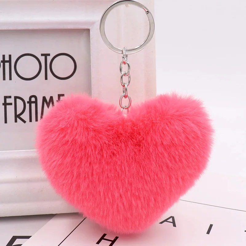 Plush Ball Key Ring Love Mobile Phone Key Chain Soft Artificial Rex Rabbit Hair Ball Car Key Ring Ladies Bag Pendant Jewelry DIY