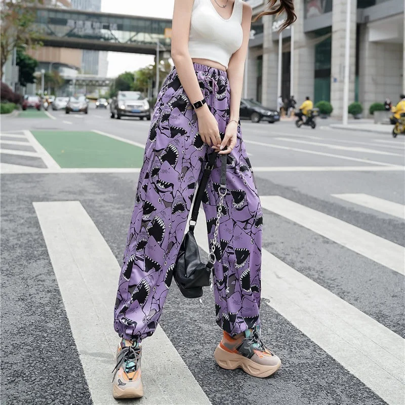 

Women Trousers Casual Sports Shark Pants Female Loose Casual 2021 Spring Summer Hip hop Streetwear Beam Lantern Harajuku Pants