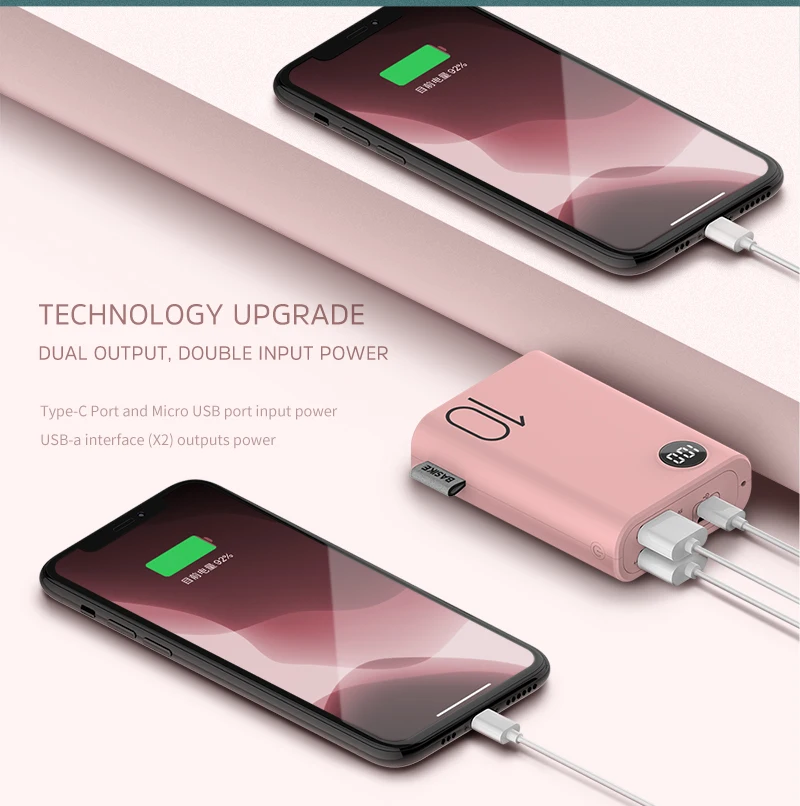 BASIKE Mini Power Bank Dual USB LED 10000 mAh Cell Phone Powerbank Portable Charger Fast Charging Android For iPhone Xiaomi powerbank for phone